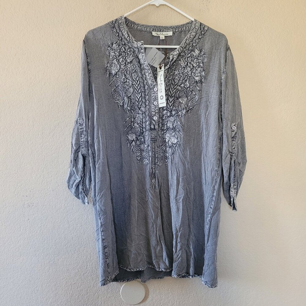 Solitaire Peasant Top Womens Size Large Tunic Bohemian Long Sleeve Embroidered - Picture 1 of 8